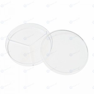Placa de Petri de 90 mm com três compartimentos
