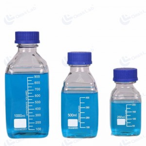 Square Reagent Bottle with Blue Cap